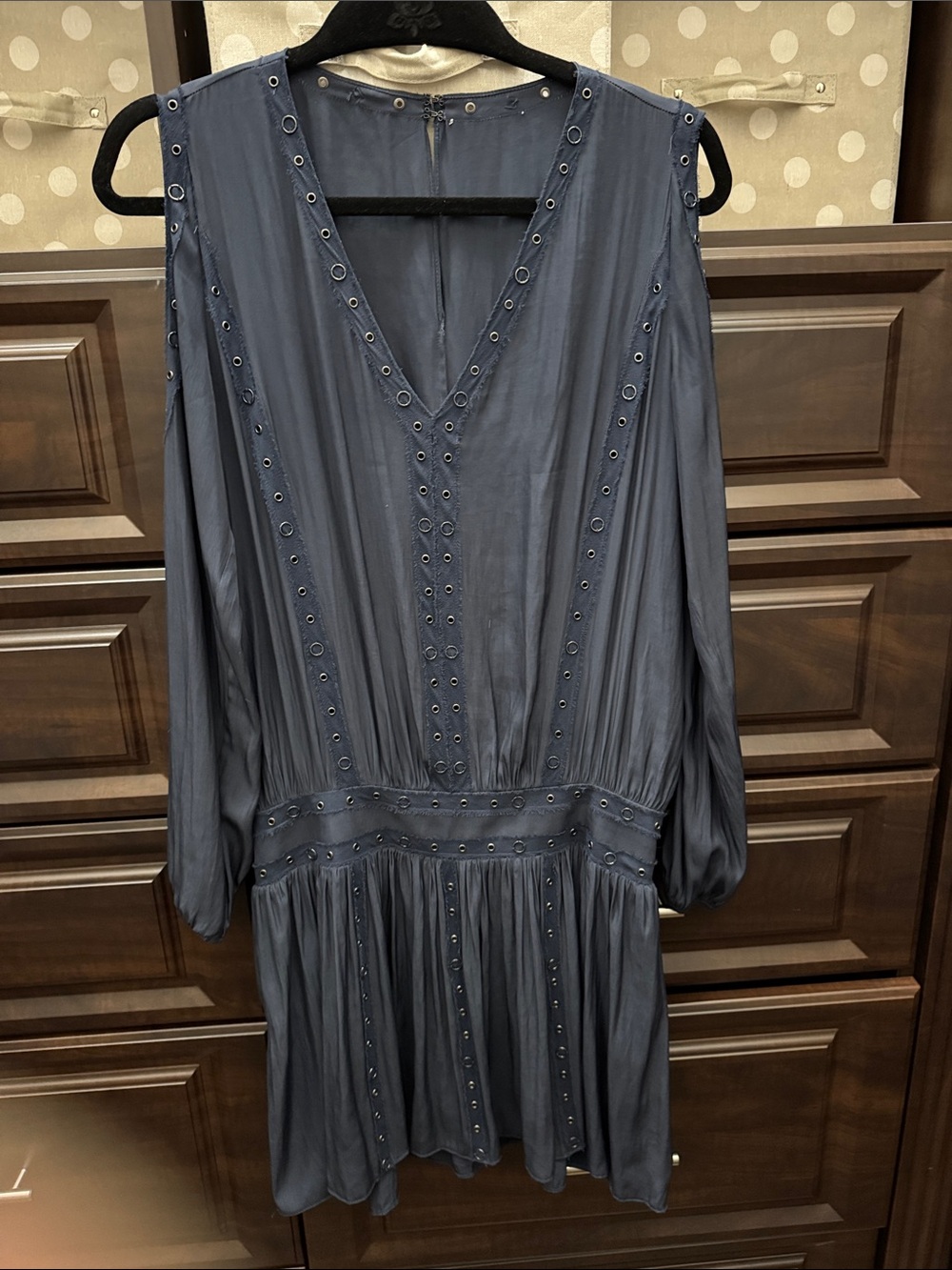 Ramy Brook Women’s Navy Blue V-Neck Eyelet Detail Dress